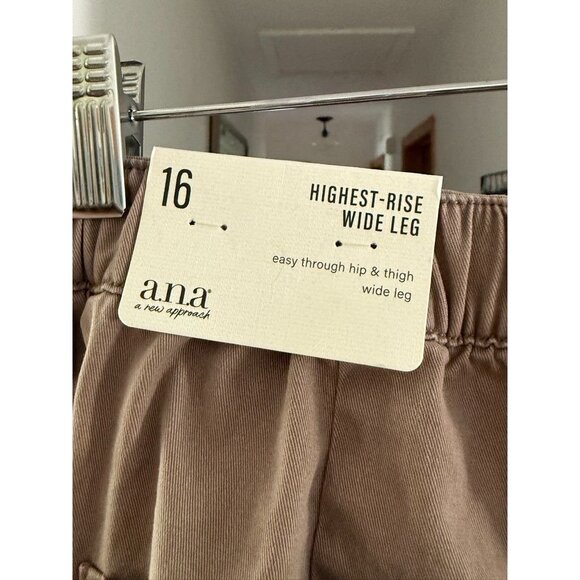 NWT Ana Highest-Rise Wide Leg Pants Size 16 Tan 98% Cotton 2% Spandex With Elast - Picture 3 of 7